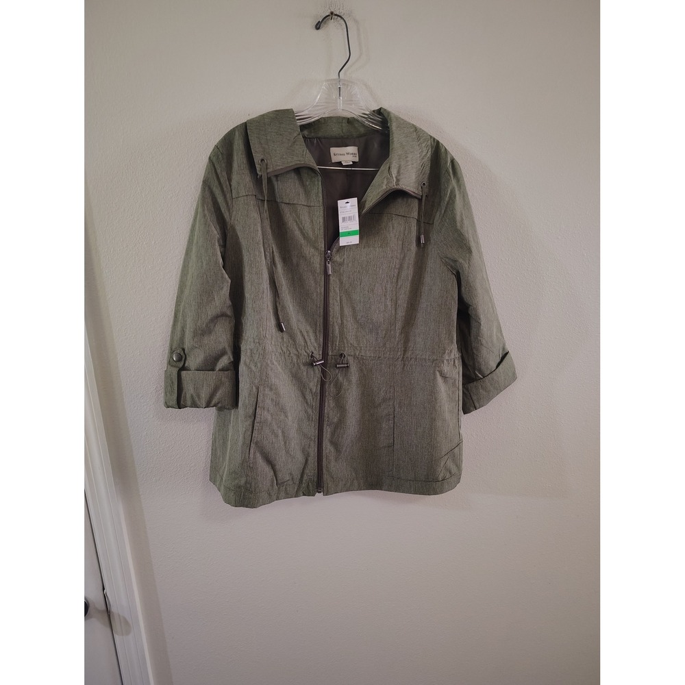 Studio Works Petite Hazy Olive Green Zip Up Drawstring Utility Jacket PL NEW
